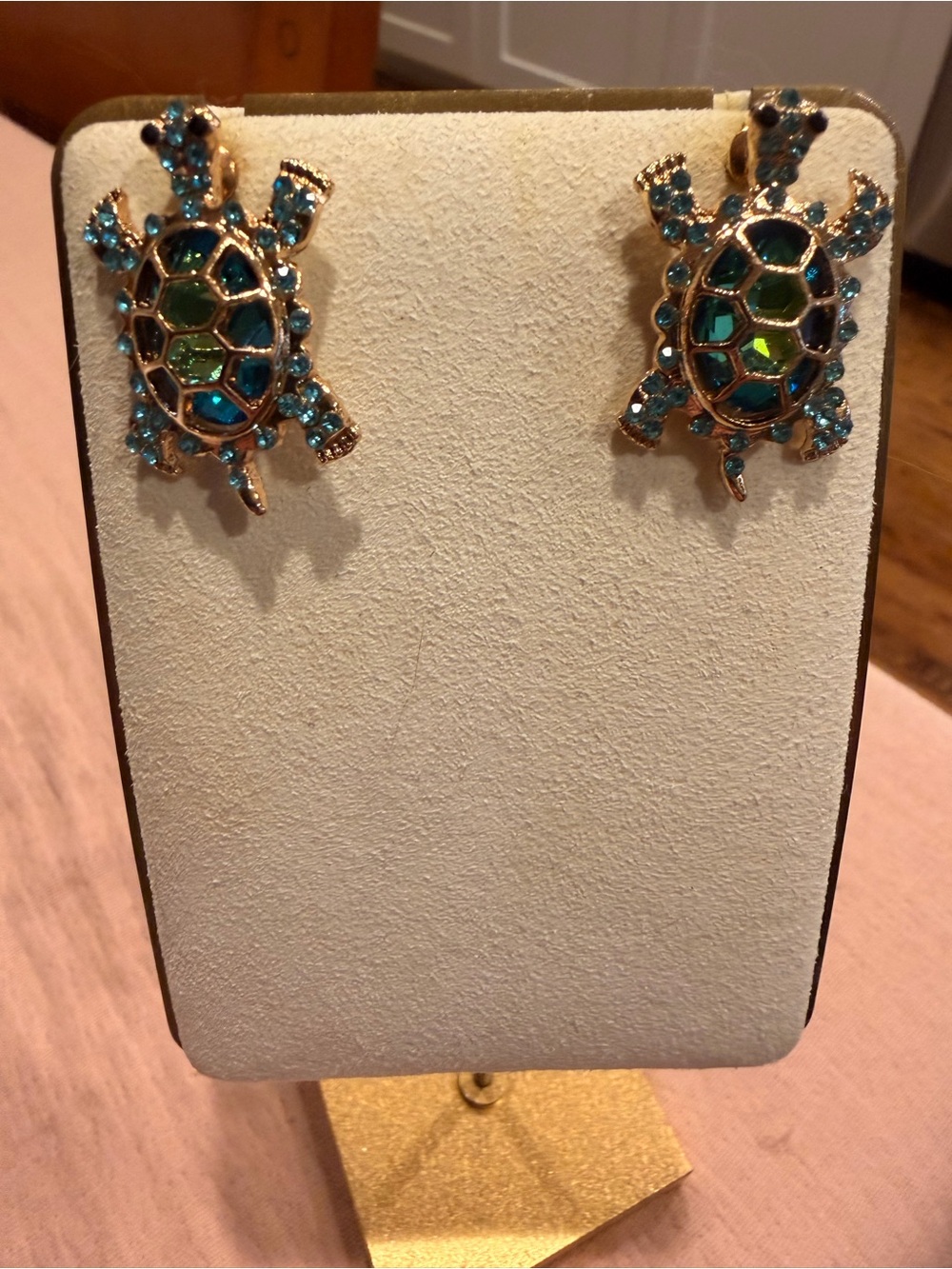 Turtle Crystal Stud Earrings - Blue and Green